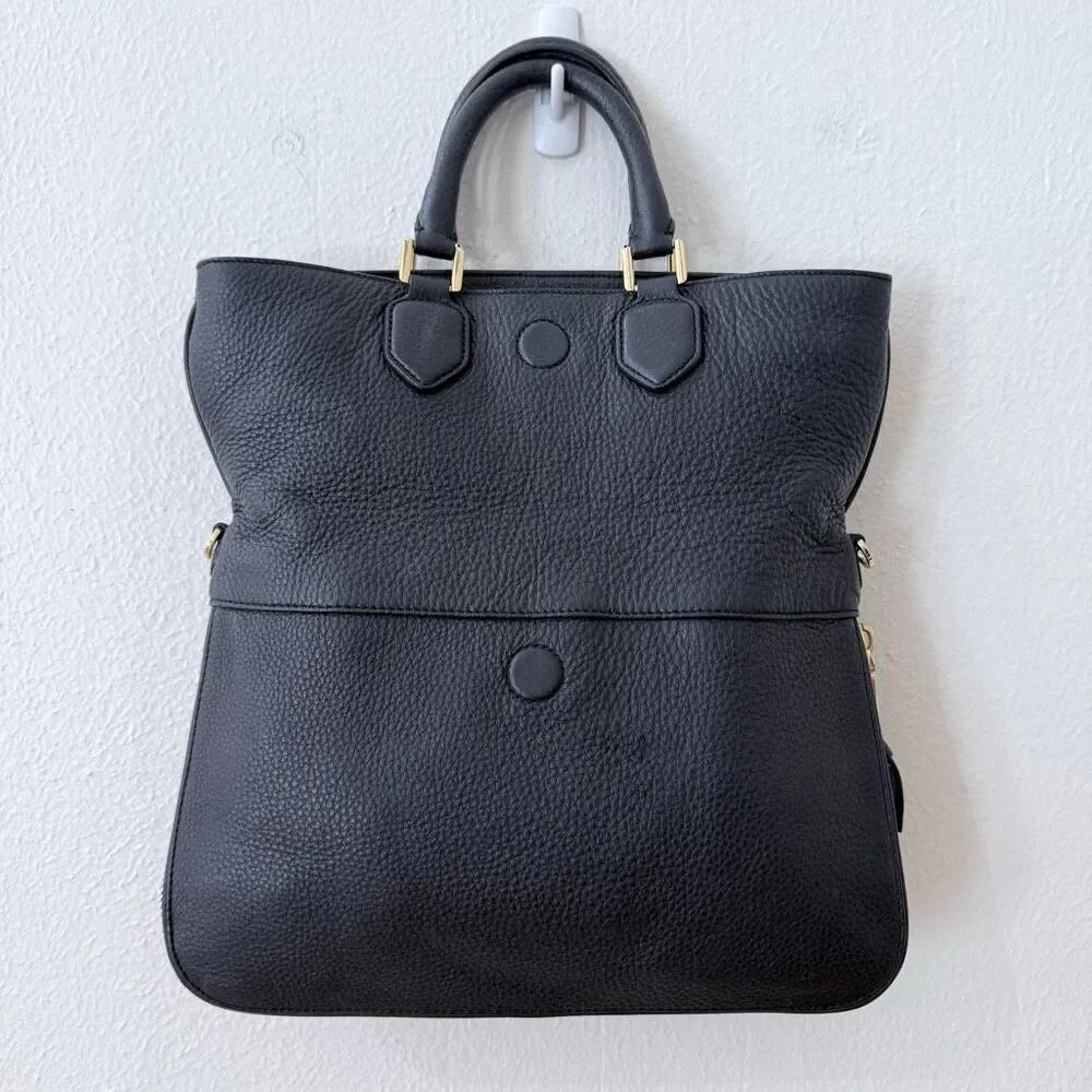 Tory Burch Fleming Two Way Pebbled Black Leather Shoulder Bag Purse Gold Hardwar